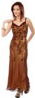 Cowl Neck Double Straps Long Beaded Formal Dress in Bronze